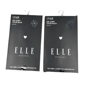 Elle Hosiery Tights Womens Queen Black 2 Pairs Pack Silky Sheer Control Top NEW